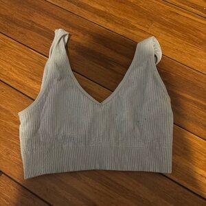 Aerie Ribbed Gray V-Neck Top